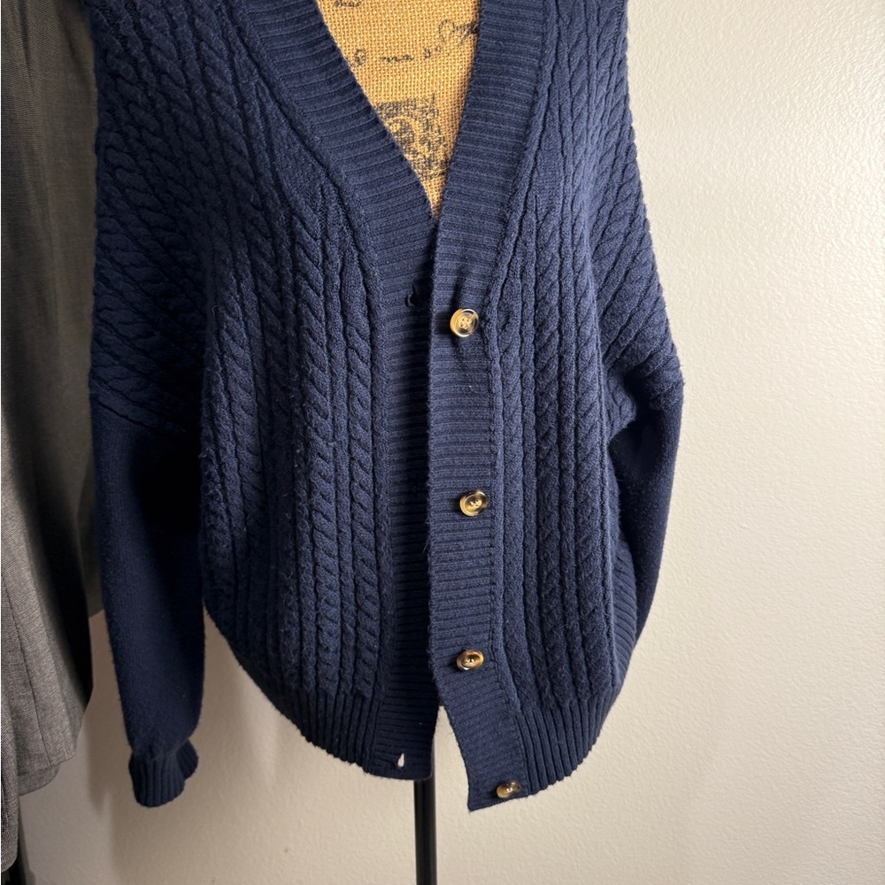 French Connection Navy Cable-Knit Button Cardigan
